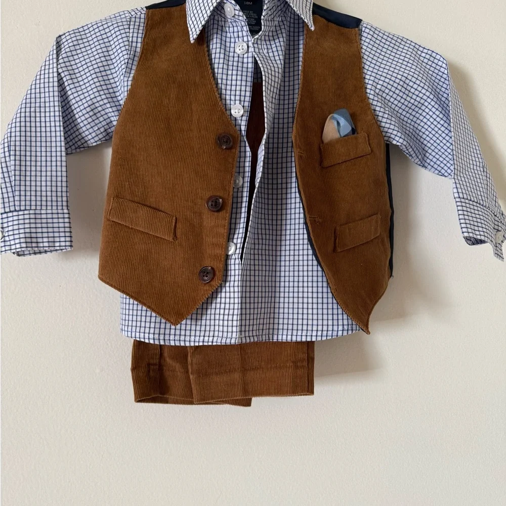 Nautica Brown Vest with Checkered Shirt Set